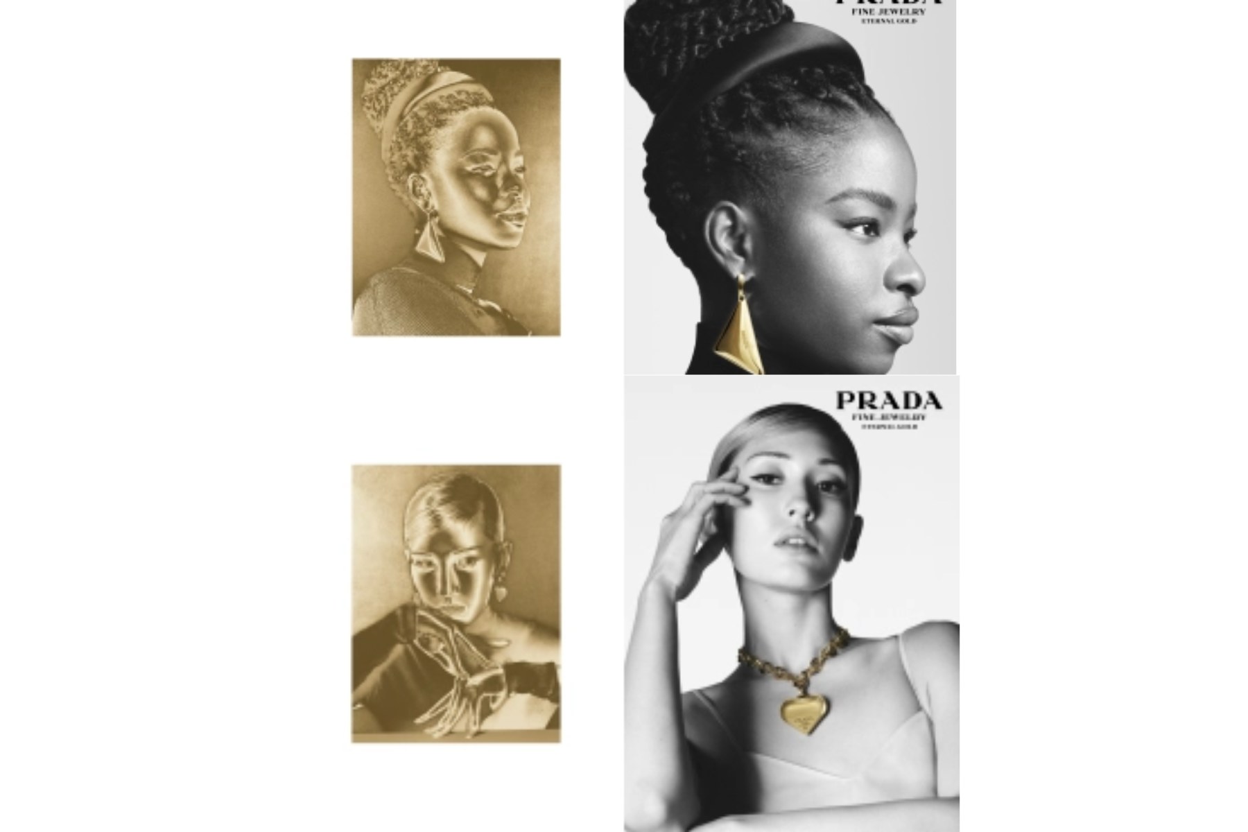 Amanda Gorman and Somi Jeon next to their gold-gilded reflections