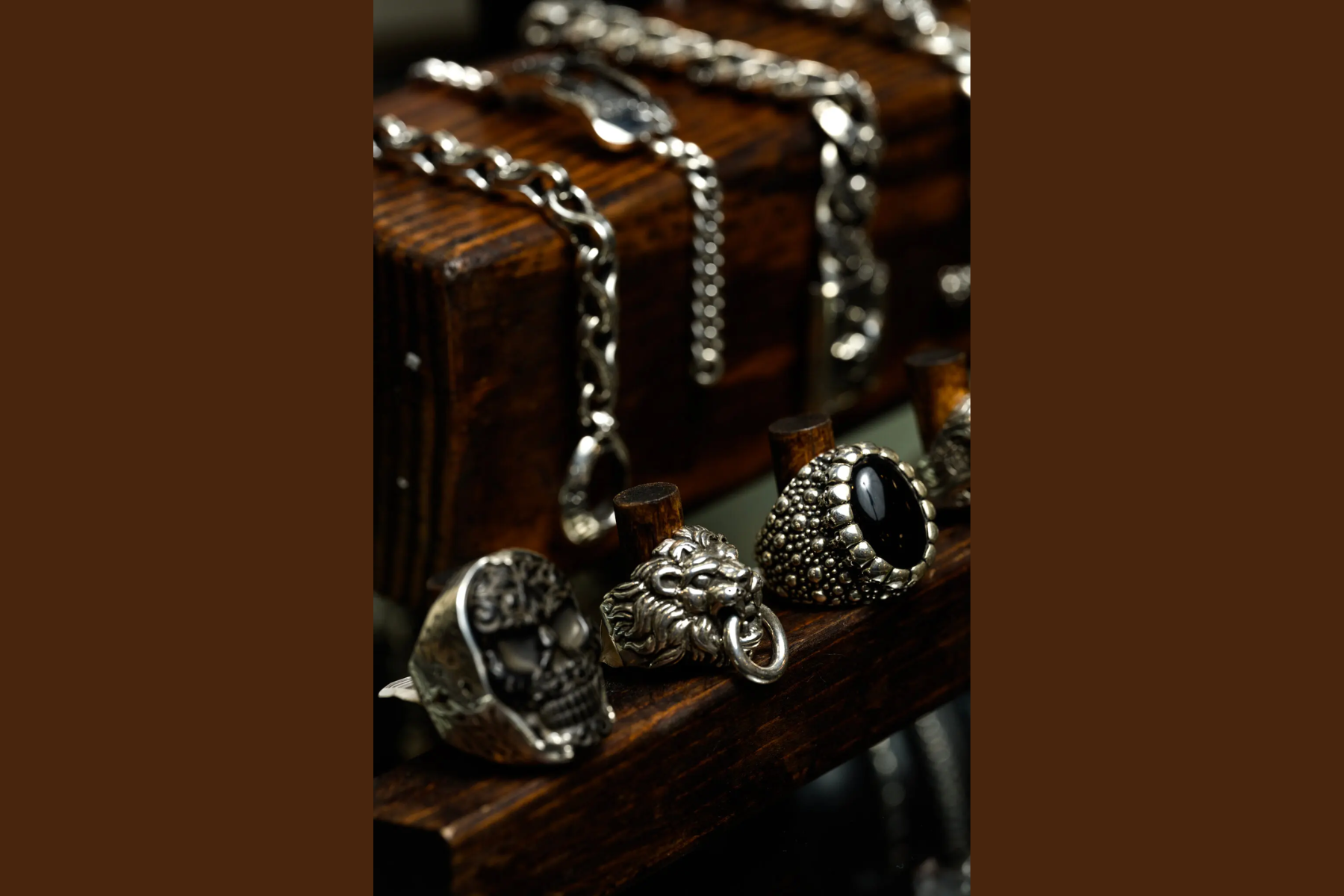 Heavy silver rings with chains