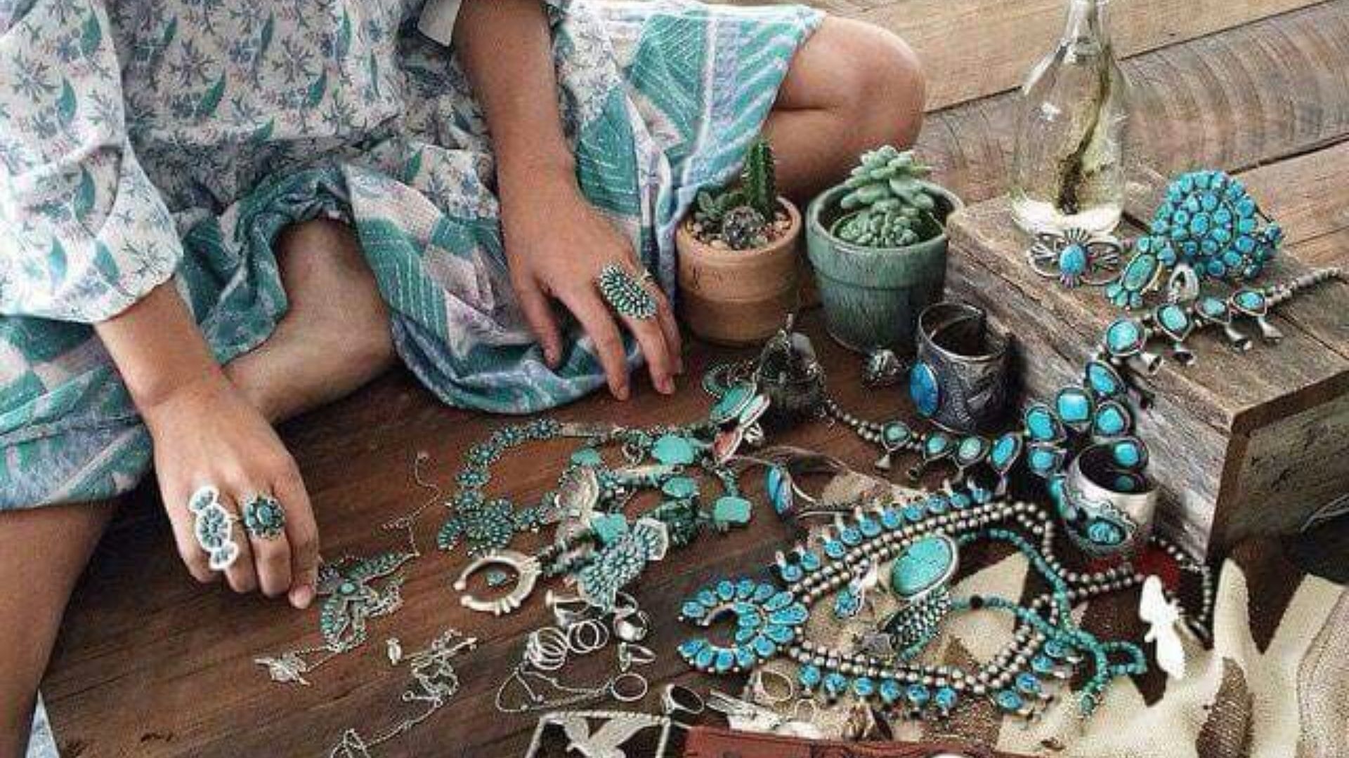 Alot Of Blue Jewelry On Floor