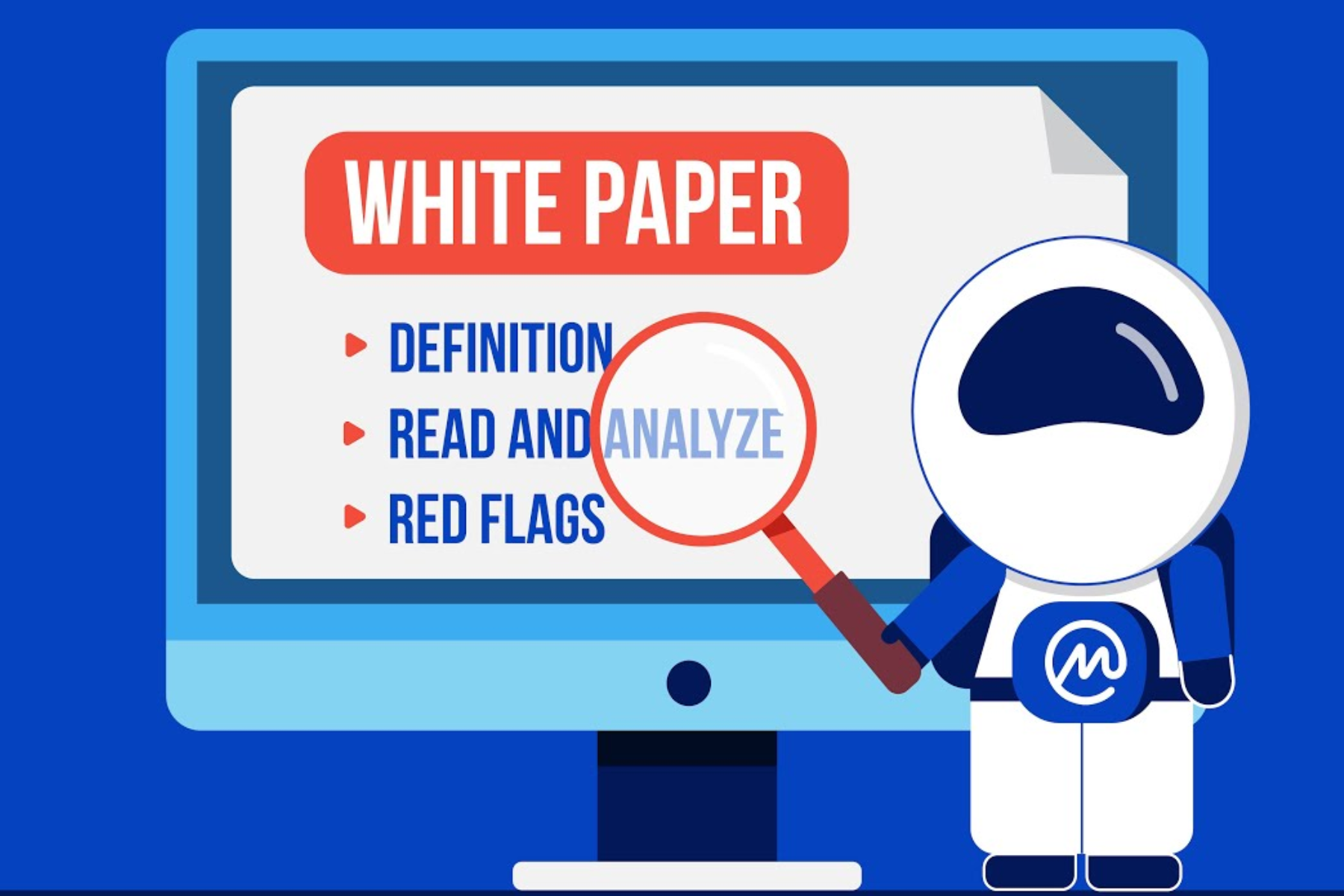 In the image, a robot is seen using a monitor while engaged in a discussion about the significance of analyzing a white paper