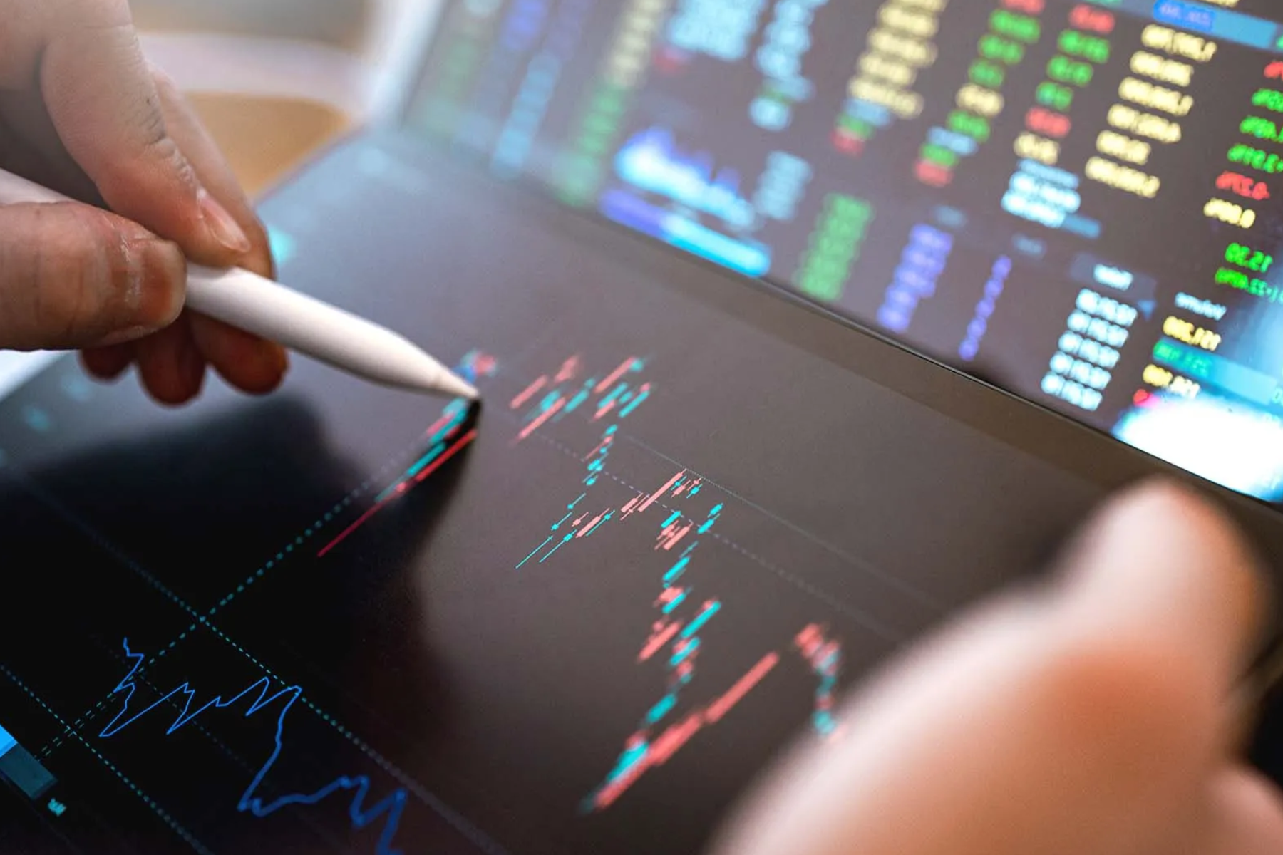 A graph on a tablet held by a person