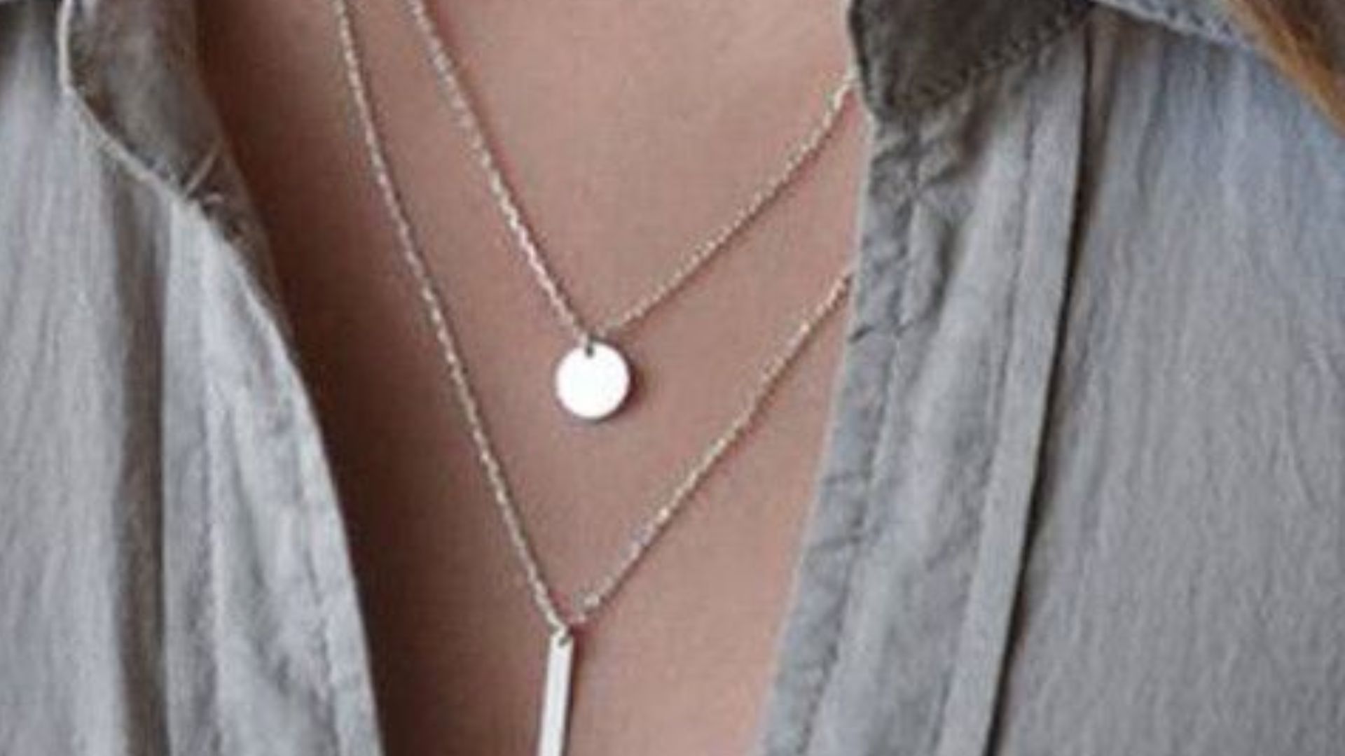 Silver Layered Bar and Disc Necklace