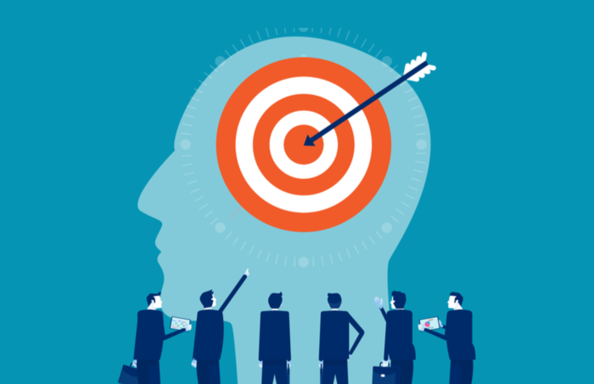 Businessmen monitoring the head target