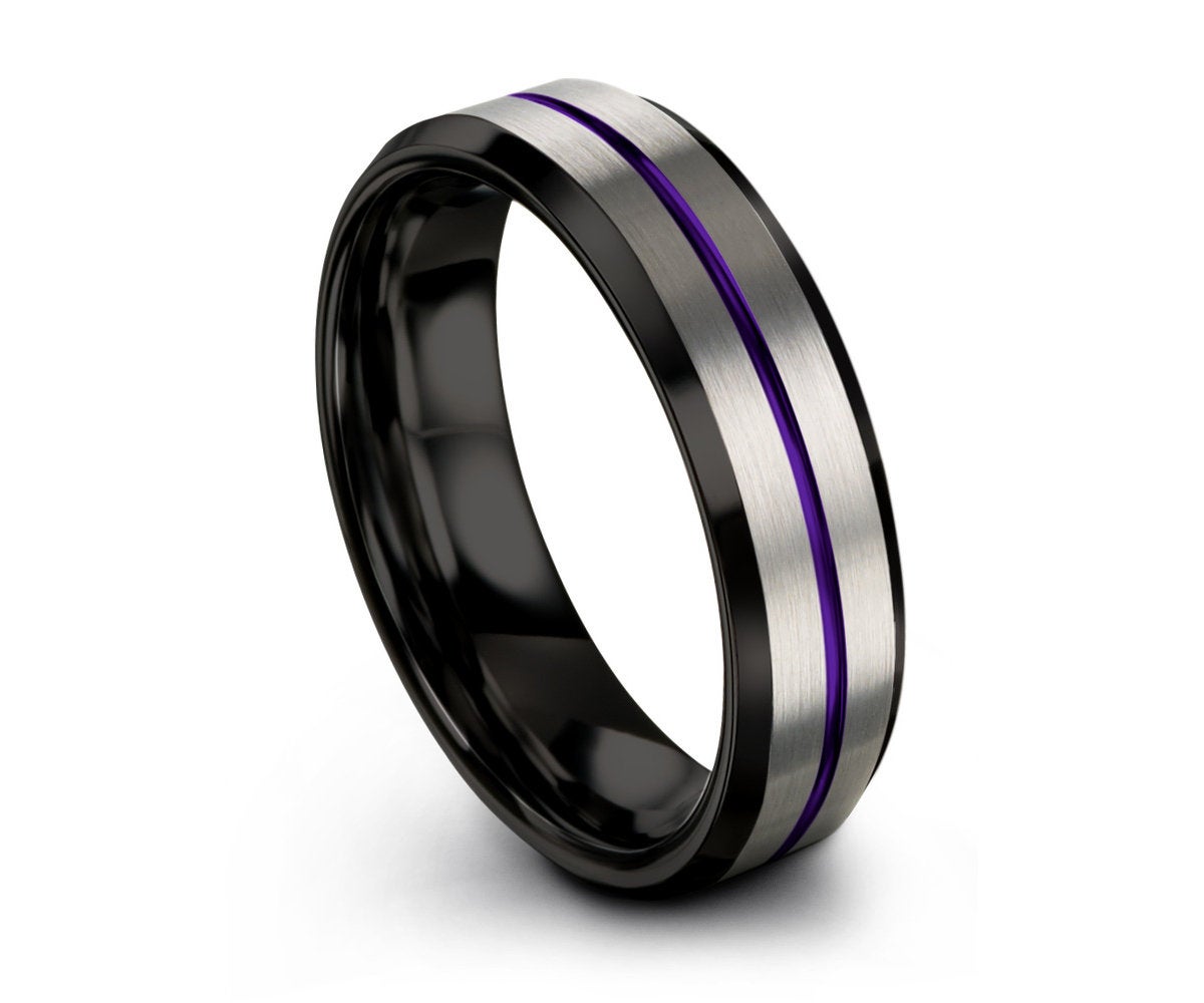 Personalized Purple Tungsten Wedding Band