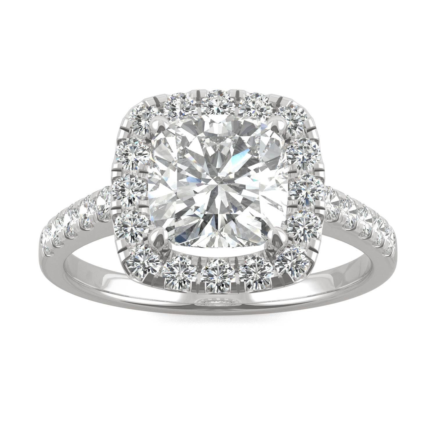 14K White Gold 3 Carat Emerald Cut Moissanite Halo Engagement Ring – VVS1 Lab Created – Nyjewels