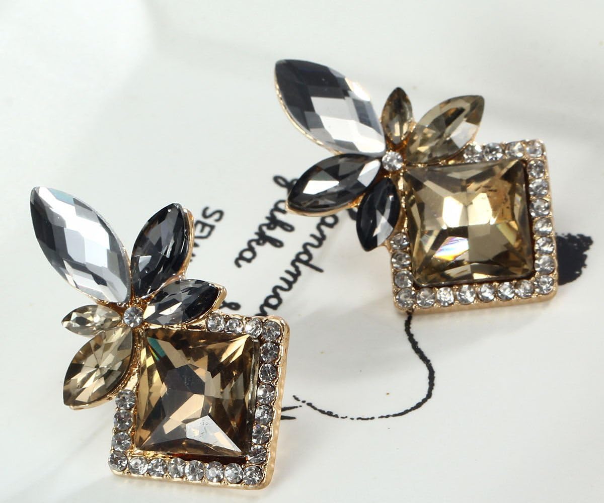 Citrine Amber Champagne Topaz Rhinestone Cluster Earrings