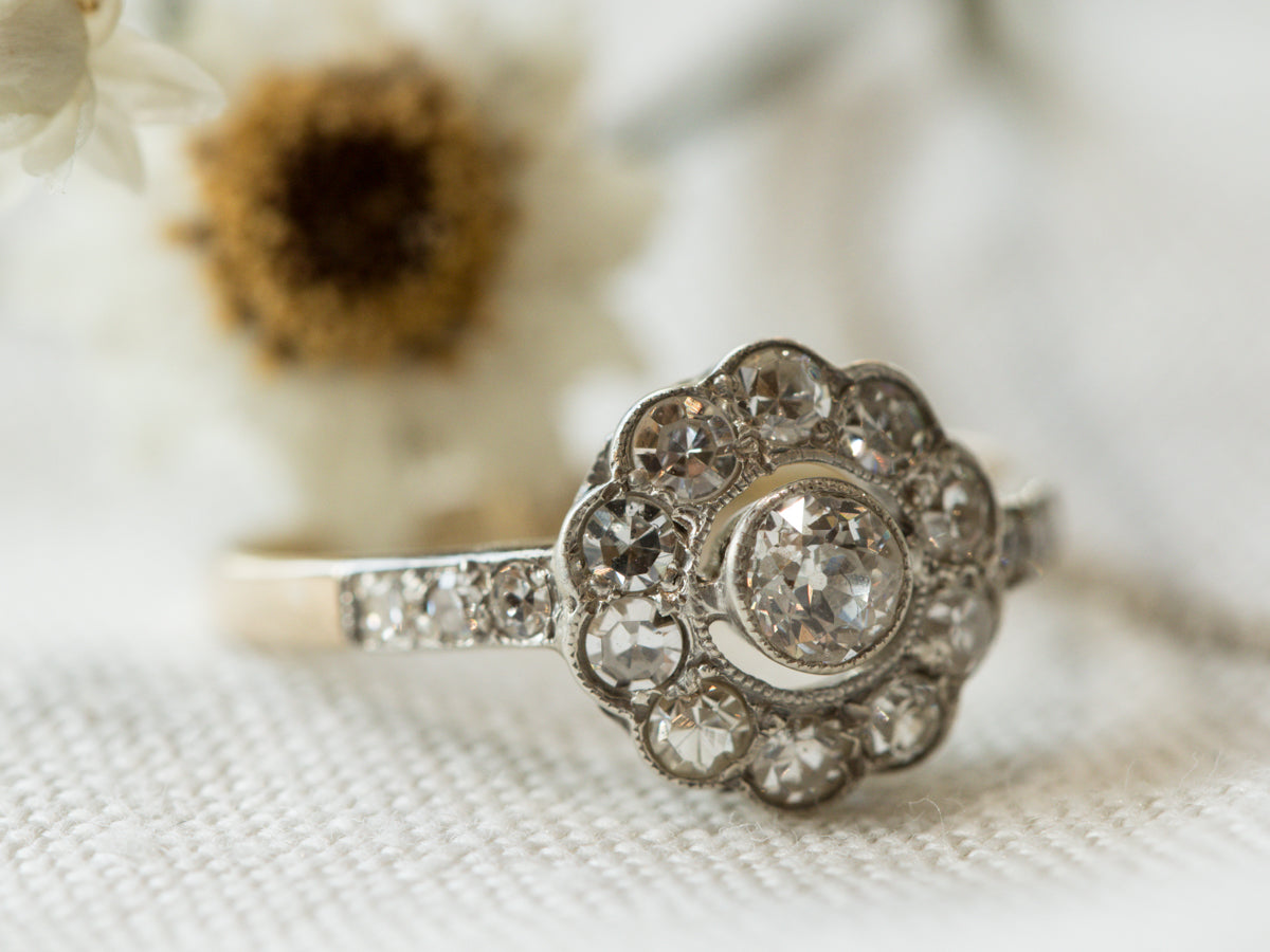 Vintage Victorian Diamond Cluster Engagement Ring
