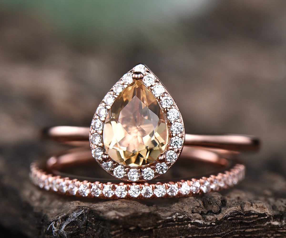 Natural Citrine Pear Shaped Engagement Ring
