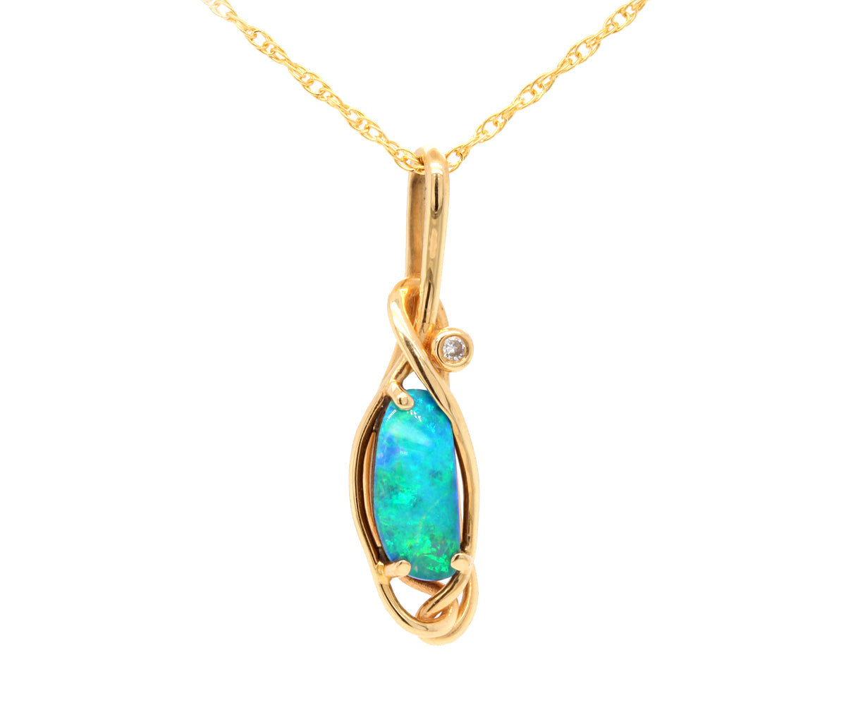 Custom Opal and Diamond Gold Wrap Necklace