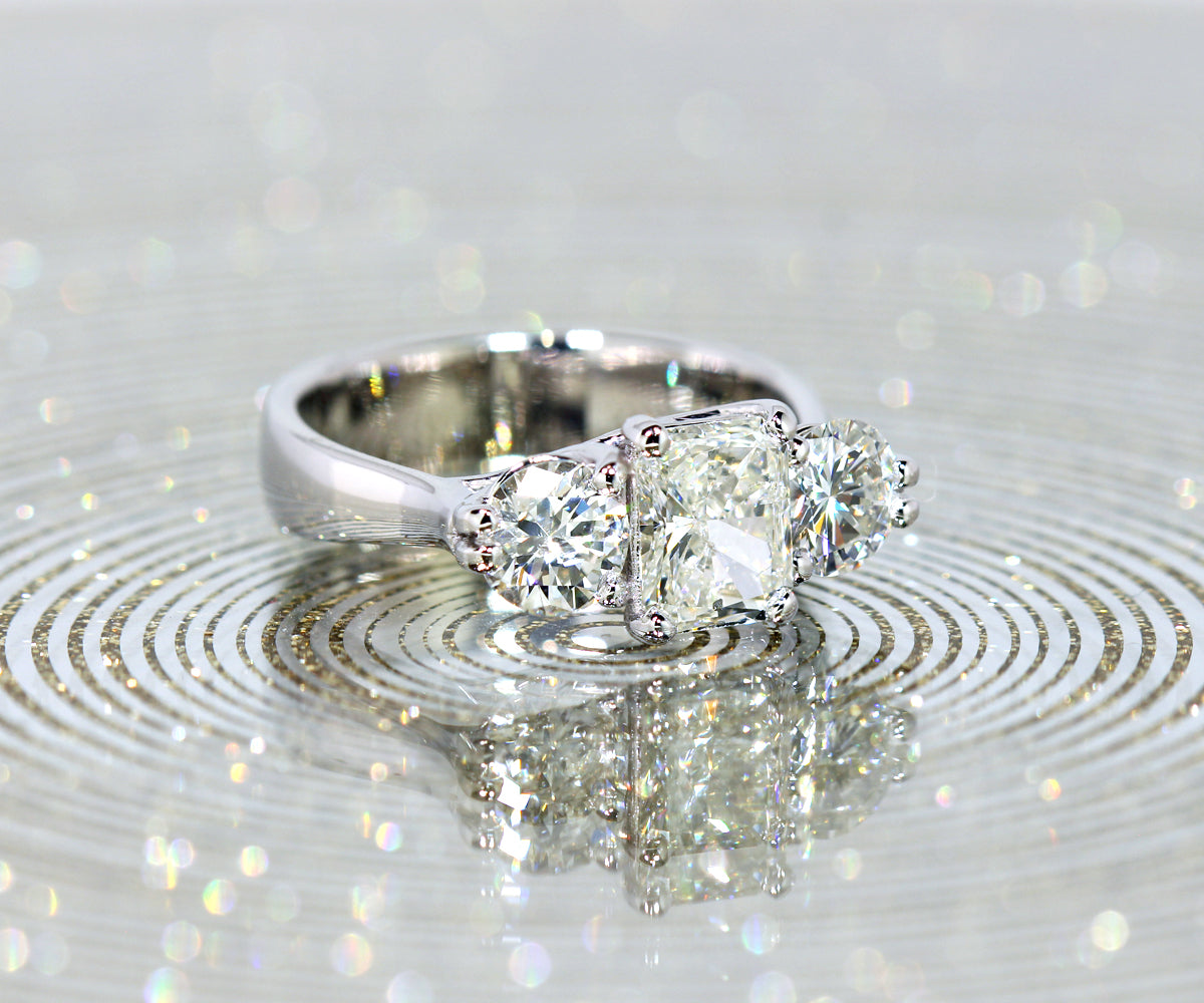 Cathedral Diamond and Ruby Platinum Wedding Ring Set