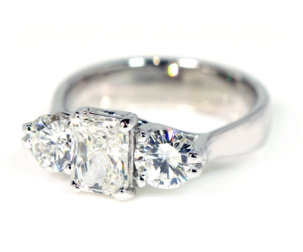 Radiant Diamond Three Stone Wedding Ring